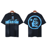 Men's short-sleeve t-shirt - washed print with hotfix rhinestones - 100% cotton - premium quality