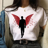 2024Plant Feather Print T-shirt Fashion Cartoon Plant Feather Print Women's Short Sleeve