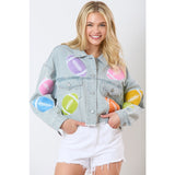 Women's top: european and american style cross-border trade spring/summer multi-color 3d embellished denim jacket, long sleeve outerwear