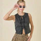 Women's top - direct from the factory, amazon & aliexpress seller, fashionable & trendy casual denim vest with tie-up straps for women - perfect for us & european cross-border e-commerce