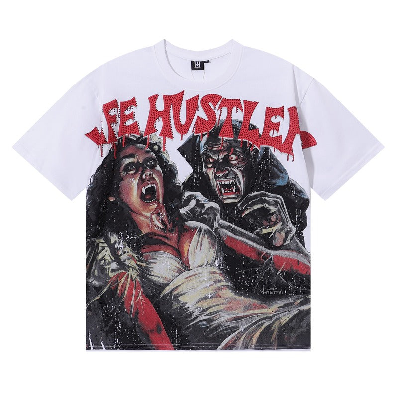 Life hustlers hot diamond printingpure cotton t-shirt g
