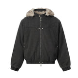 Unisex Down Jacket Men's Winter Removable Plush Collar Hooded Jacket