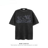 American vintage street T-shirt vintage angel tears print men's summer loose half sleeve