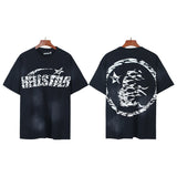 Men's short-sleeve t-shirt - washed print with hotfix rhinestones - 100% cotton - premium quality