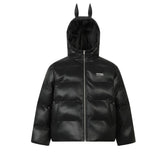 Unisex Down Jacket Doberman Devil Ears Leather Jacket Bread Cotton Jacket