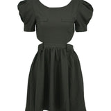 Women Dresses Summer Short Sleeve Hollow Slim Fit Waist-Baring Dress