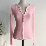 Women Long Sleeve Shirt Button Cardigan Coat V-neck Top for Women