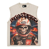 Hip hop tank top american retro skull racer street distressed hip hop loose vest sweatshirt trendy