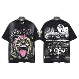 Men's t-shirt short-sleeved washed hot diamond printing g pure cotton hip hop street printing