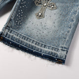 Purple Brand Denim Shorts Cross rhinestone