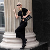 Women Desses Hip Skirt Stitching Short Sleeve Knitted Dress