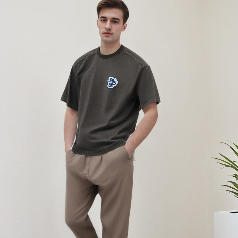Men T Shirts Washed Letters Flocking