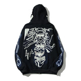 Hip-hop hoodie american fall and winter skull zipper cardigan hooded sweatshirtcasualfleece-linedloose hoodieoutwear