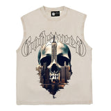 Hip hop tank top american retro building skull printingsummerloosecasualtrendyhip hop vest