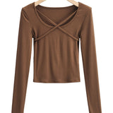 Women T-shirt U-Neck Long-Sleeved Bottoming Shirt Fall/Winter Slim T-shirt