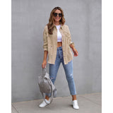 Women's european and american style mid-length frayed hem distressed denim jacket - autumn/winter long sleeve casual turn-down collar top