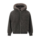 Unisex Down Jacket Winter Fur Collar Lamb Fur Jacket