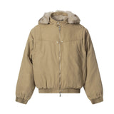Unisex Down Jacket Men's Winter Removable Plush Collar Hooded Jacket