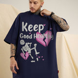 Men T Shirt Vintage Skull Heart Printing Pattern Short Sleeve