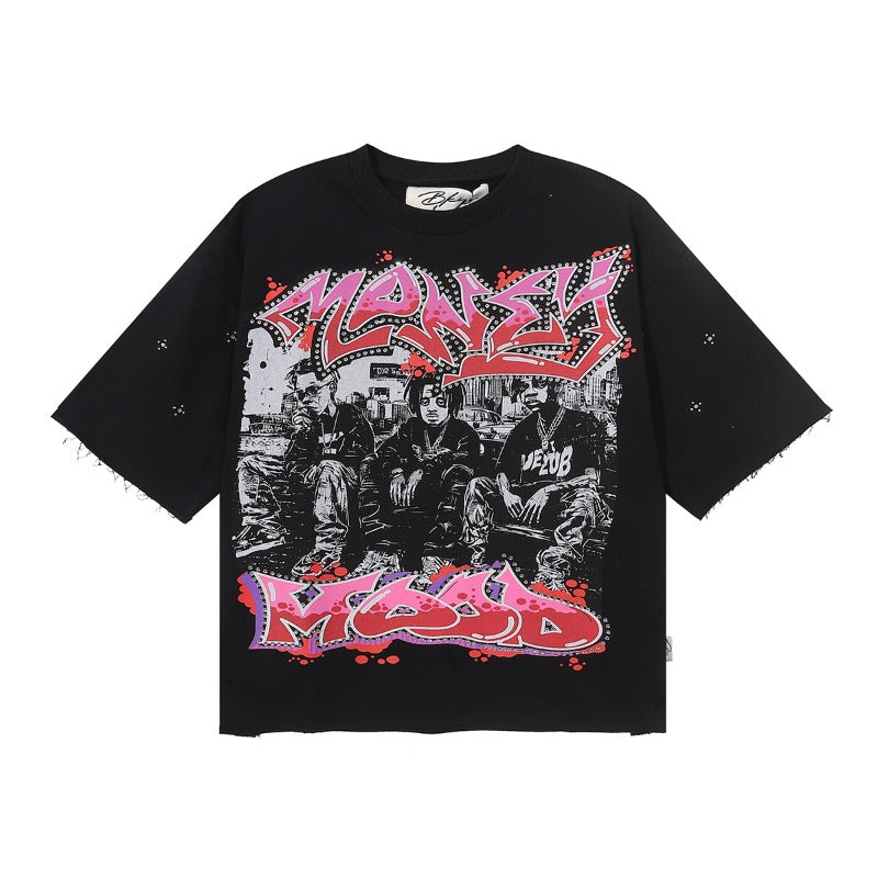 Bkys hotfix rhinestone cotton t-shirt with hip-hop print