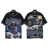 Godspeed t-shirt short-sleeved men's washed cotton printing hot diamond holes street clothing
