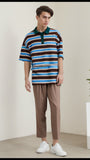 Unisex Polo Shirt Vintage Striped Short Sleeve