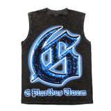 Hip hop tank top american high street retro washed heavy metal robot fluorescent dot printing washed vest vest