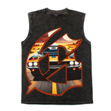 Hip hop tank top american skull racing retro high street casualloose summer washed distressed vest vest sweatshirt
