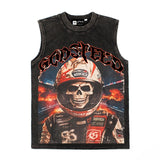Hip hop tank top american retro skull racer street distressed hip hop loose vest sweatshirt trendy