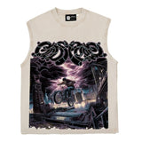 Hip hop tank top american high street rock hip hop street retro leap lightning skull printing vest sweatshirt