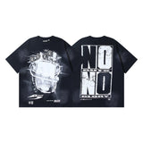 Men's short-sleeve t-shirt - washed print with hotfix rhinestones - 100% cotton - premium quality