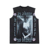 Hip hop tank top - streetwear character print, washed & distressed, oversized sleeveless vest, athletic sleeveless t-shirt for men
