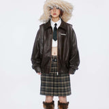 Unisex Jacket Autumn Distressed Elastic Lower Hem Leather Coat