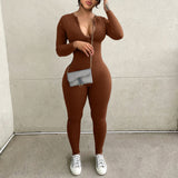 Women Jumpsuit Tight Sports Long Sleeve Zipper Sexy Jumpsuit
