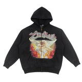 Hip-hop hoodie american angel distressed hot diamond zipper cardigan hooded sweatshirtoutwear street fleece hoodie