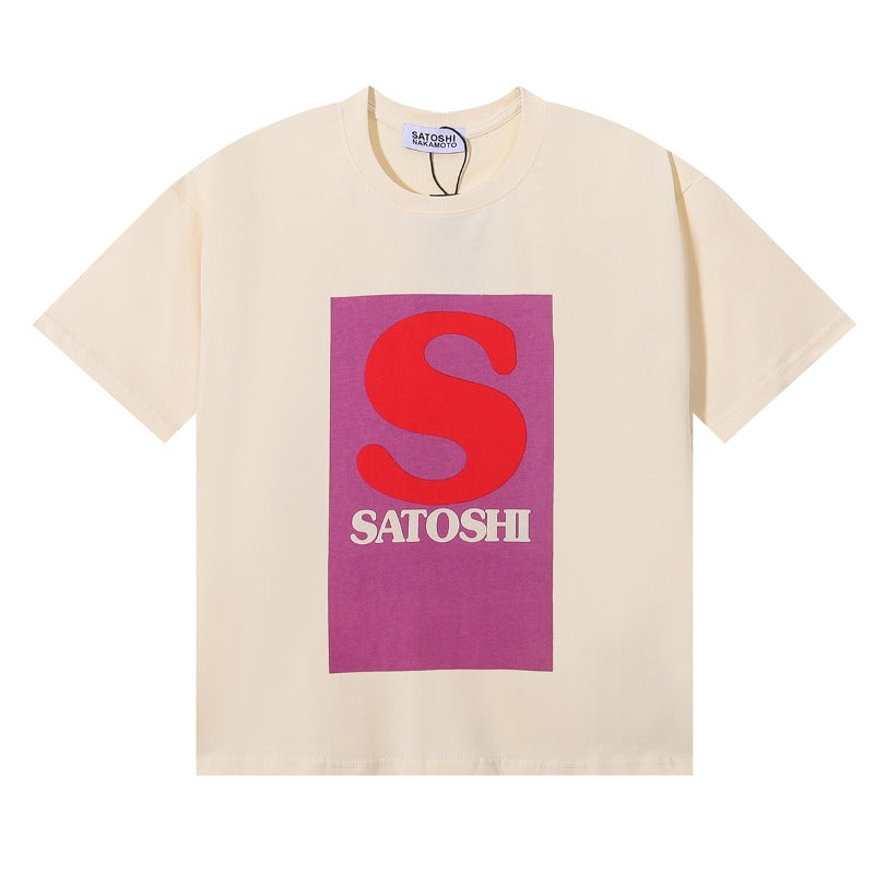 Satoshi letter print pure cotton t-shirt
