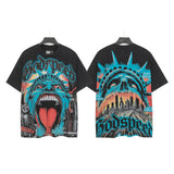 Godspeed t-shirt short-sleeved men's washed cotton printing hot diamond holes street clothing