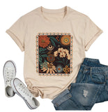 Vintage Boho Shirt Women Moon Moth Flower