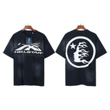 Men's short-sleeve t-shirt - washed print with hotfix rhinestones - 100% cotton - premium quality