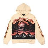 Hip-hop hoodie american street rock retro tv printing washed and distressed trendy terry hooded sweatshirt
