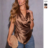 Women top real shot export women's summer satinshirt women's classy satin artificial silk shirt hot girl vest