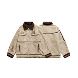 Unisex Down Jacket Winter Suede Lamb Fur Vintage Cotton Jacket