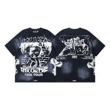 Men's short-sleeve t-shirt - washed print with hotfix rhinestones - premium cotton - high quality