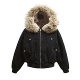 Unisex Down Jacket Men's and Women's Winter Fur Collar Hooded Padded Jacket