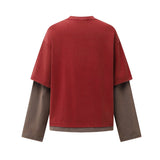 Unisex long-sleeved shirt autum color-blocked fake two-piece