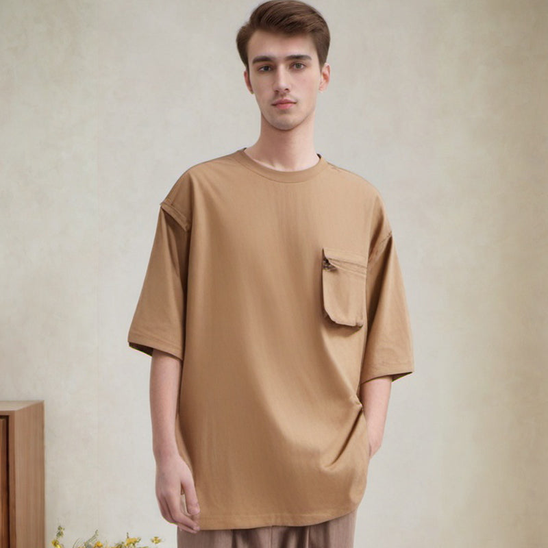 Men T Shirts Vintage Pocket Men and Women Loose