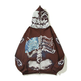 Hip-hop hoodie american fall and winter skull zipper cardigan hooded sweatshirtcasualfleece-linedloose hoodieoutwear