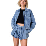 Women top cross-border export independent station annual workwear style denim outwear women's high waistlooseslimming lookshortsuit women