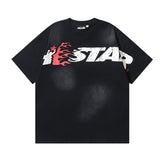 Men's short-sleeve t-shirt - washed print with hotfix rhinestones - premium cotton - high quality