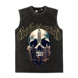 Hip hop tank top american retro building skull printingsummerloosecasualtrendyhip hop vest